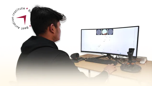 COMPASS Exam for Pilot Preparation by a Student sitting infront of simulators